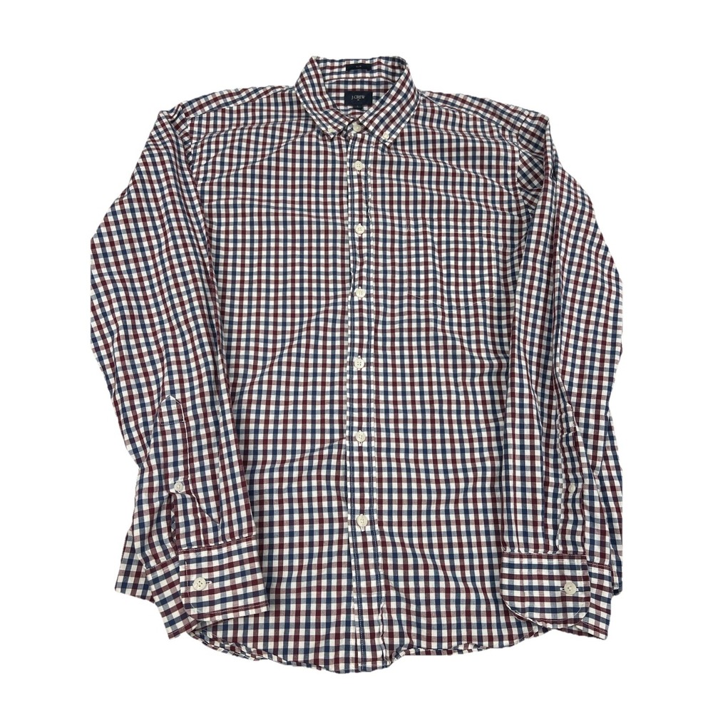 J.CREW Men's Long Sleeve Checkered Button-Down Slim Fit Large Cotton Red/wht/blu
